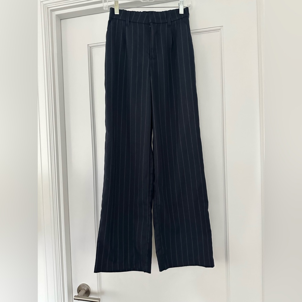 H&M Pants H&M Pinstripe Pants Navy Pinstripe pants Wide-Leg Work Pants XS